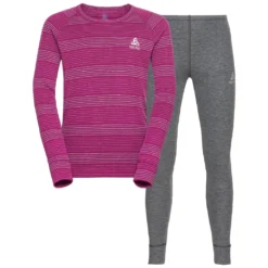 Baselayerset Odlo Kids Long Active Warm Eco Set Odlo Steel Grey Melange Festival Fuchsia