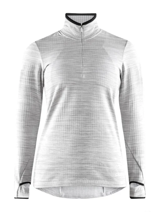 Shirt Craft Women Grid Halfzip Grey Melange