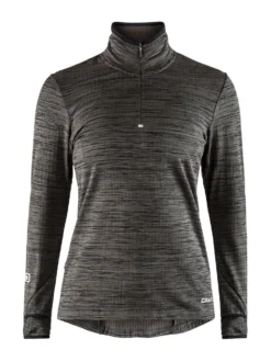 Shirt Craft Women Grid Halfzip Black Melange